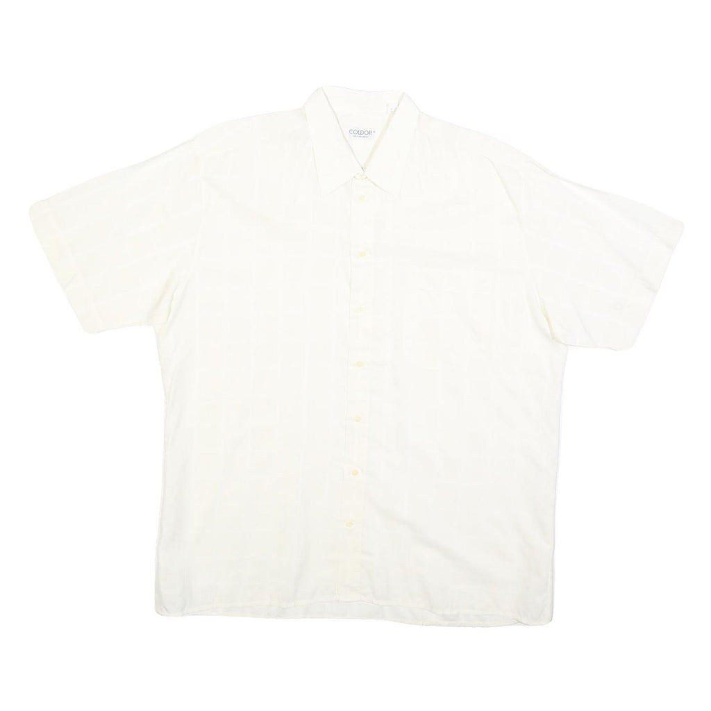 COLDOR Mens White Cotton Blend Shirt L Casual Button Down Summer Short Sleeve