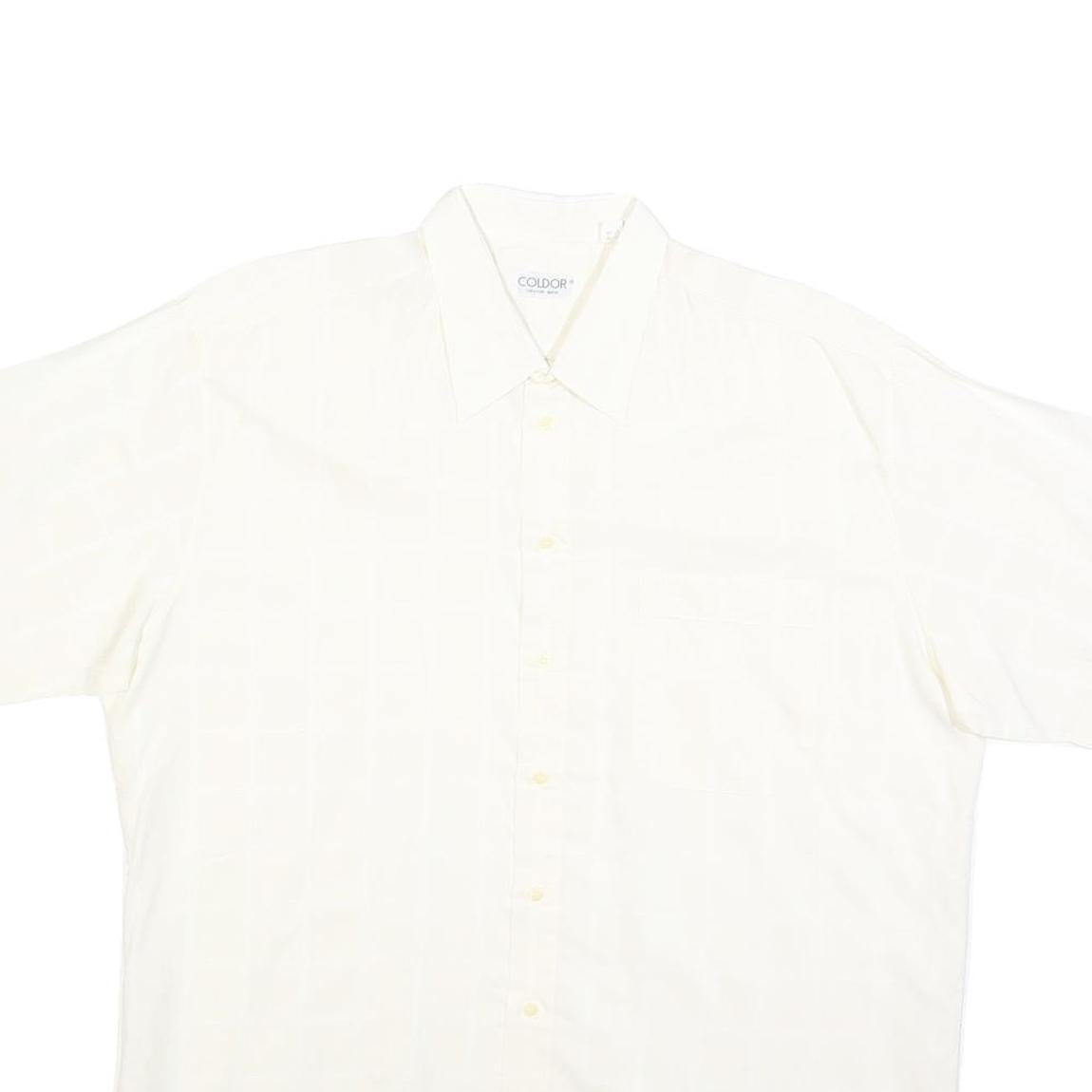 COLDOR Mens White Cotton Blend Shirt L Casual Button Down Summer Short Sleeve