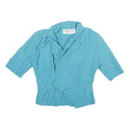 JINTY Womens Blue Cotton Blend Shirt 3/4 Sleeve Collared UK 12 Casual Elegant