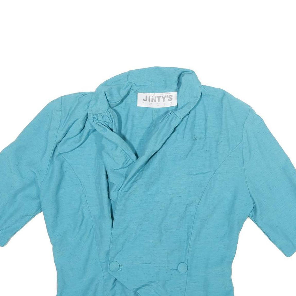 JINTY Womens Blue Cotton Blend Shirt 3/4 Sleeve Collared UK 12 Casual Elegant