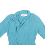 JINTY Womens Blue Cotton Blend Shirt 3/4 Sleeve Collared UK 12 Casual Elegant