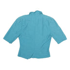 JINTY Womens Blue Cotton Blend Shirt 3/4 Sleeve Collared UK 12 Casual Elegant