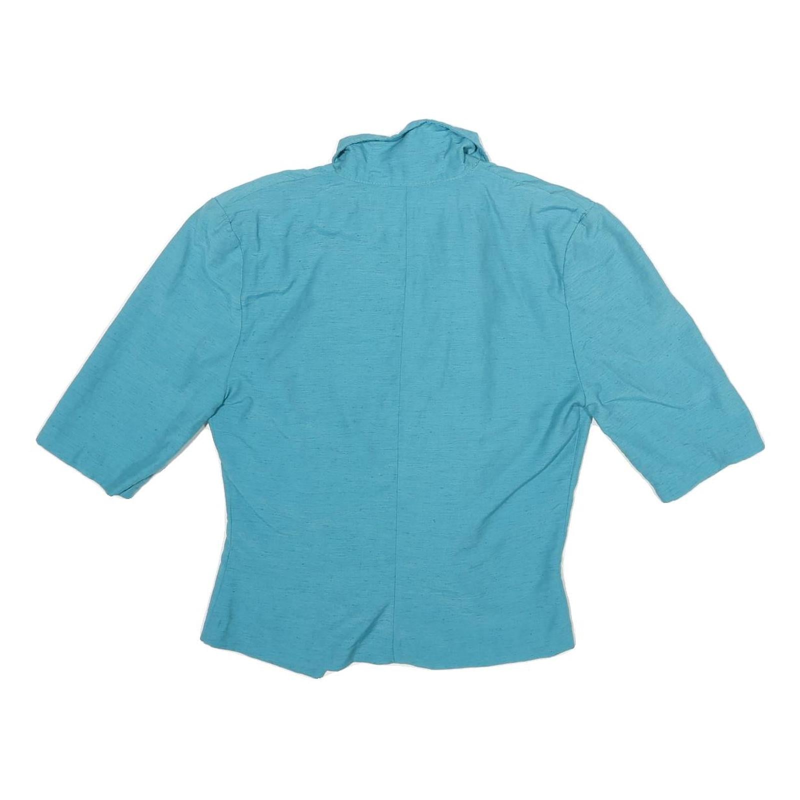 JINTY Womens Blue Cotton Blend Shirt 3/4 Sleeve Collared UK 12 Casual Elegant