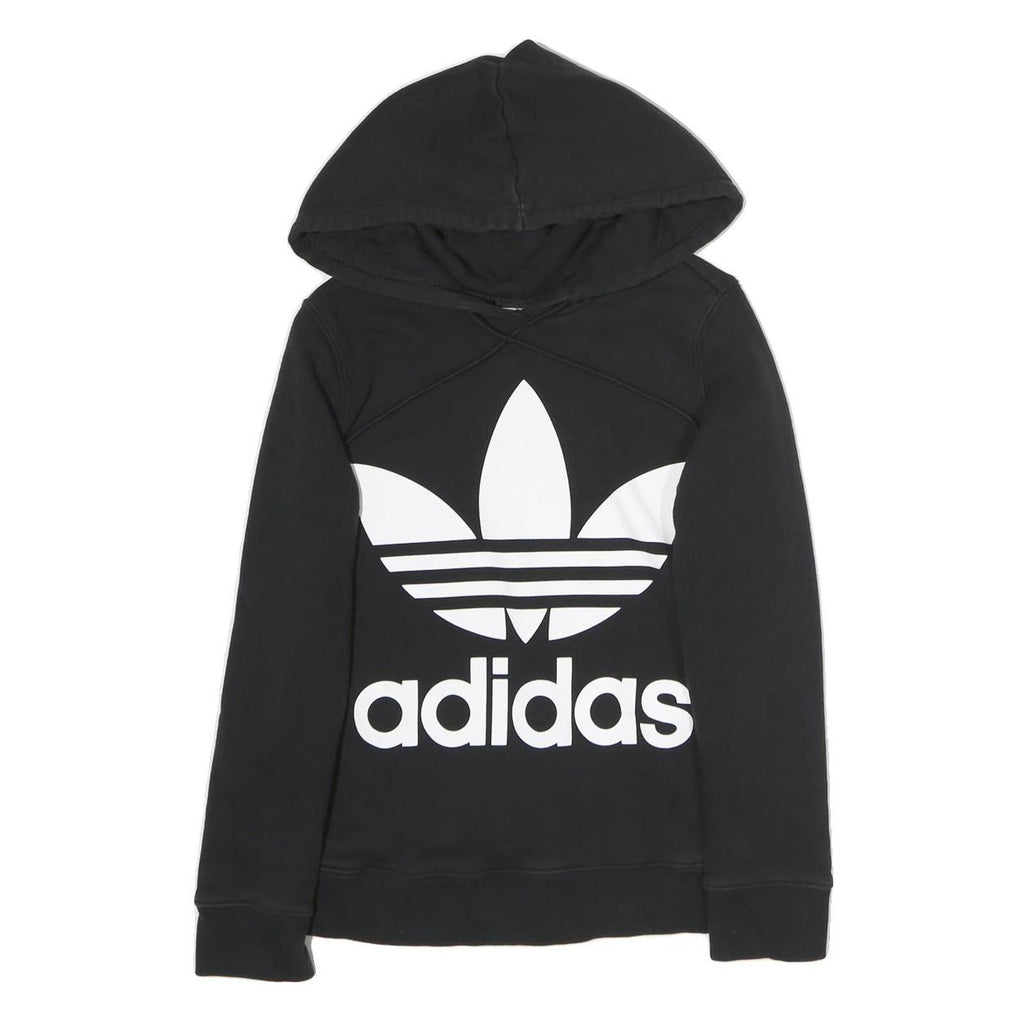 ADIDAS Womens Black Hoodie UK 8 Cotton Blend Logo Sweatshirt