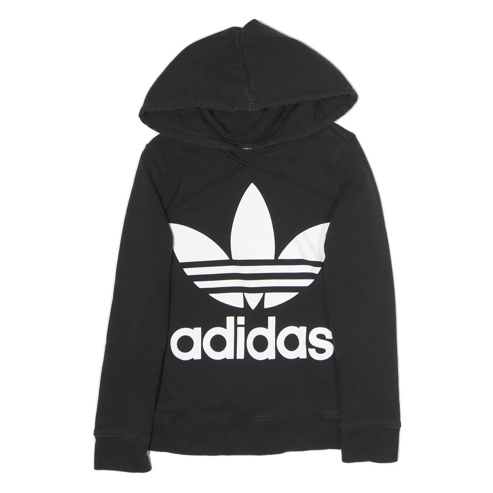 ADIDAS Womens Black Hoodie UK 8 Cotton Blend Logo Sweatshirt