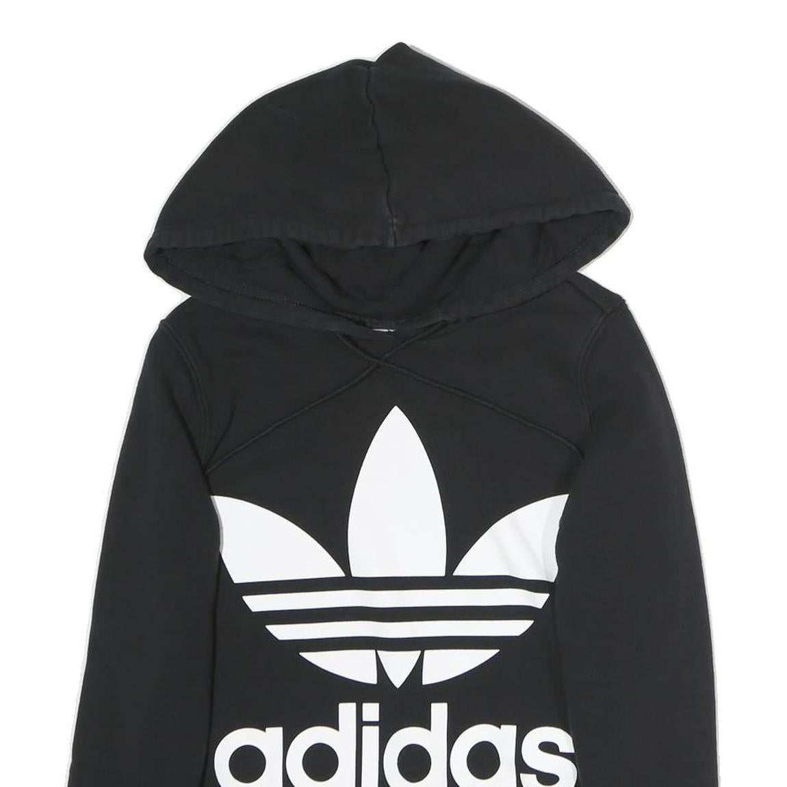 ADIDAS Womens Black Hoodie UK 8 Cotton Blend Logo Sweatshirt