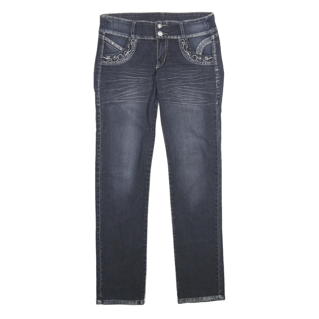 HUMOX JEANS Womens Regular Fit Blue Denim Jeans W28 L34 Embroidered Pocket