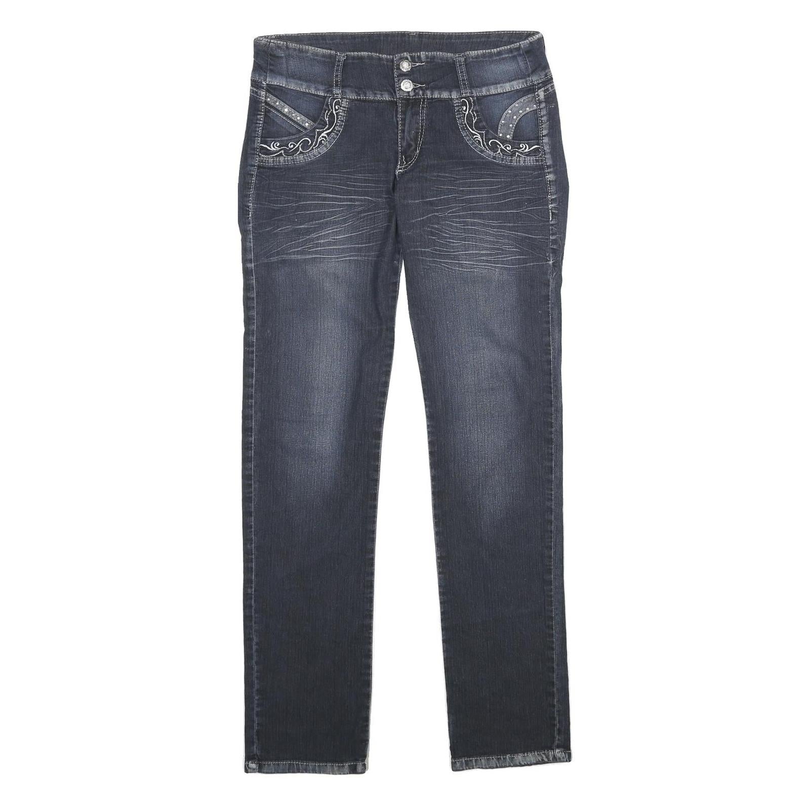 HUMOX JEANS Womens Regular Fit Blue Denim Jeans W28 L34 Embroidered Pocket