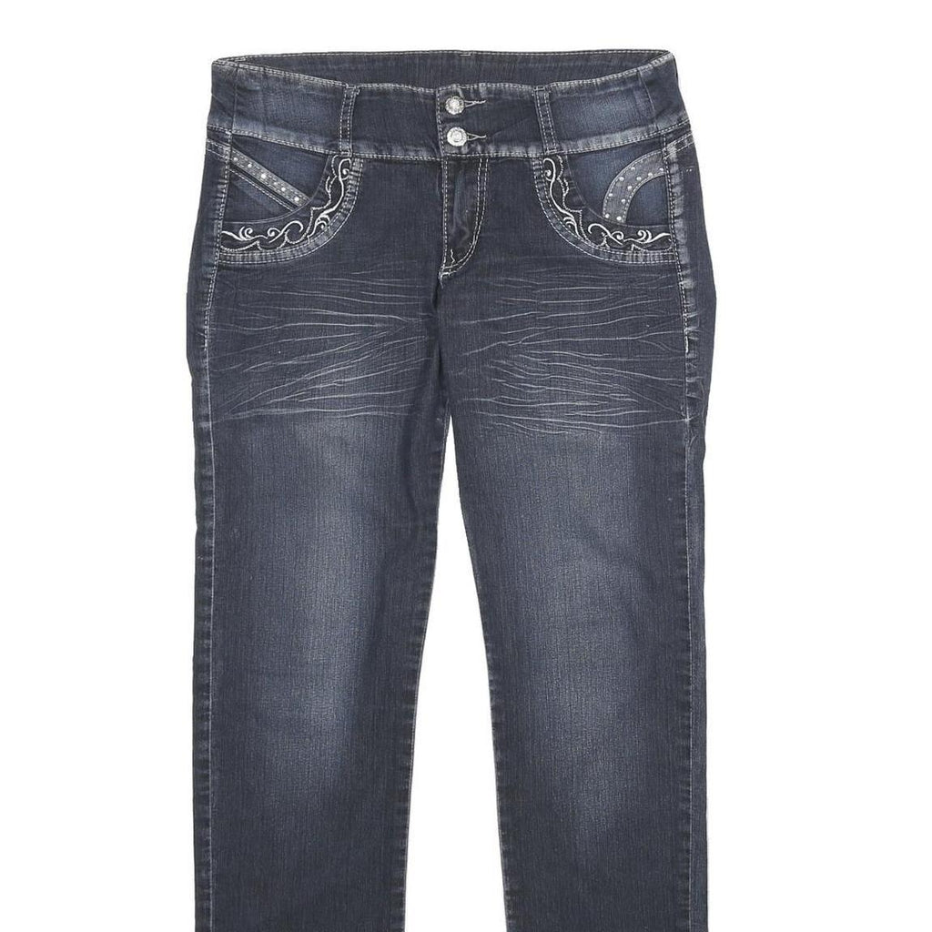 HUMOX JEANS Womens Regular Fit Blue Denim Jeans W28 L34 Embroidered Pocket