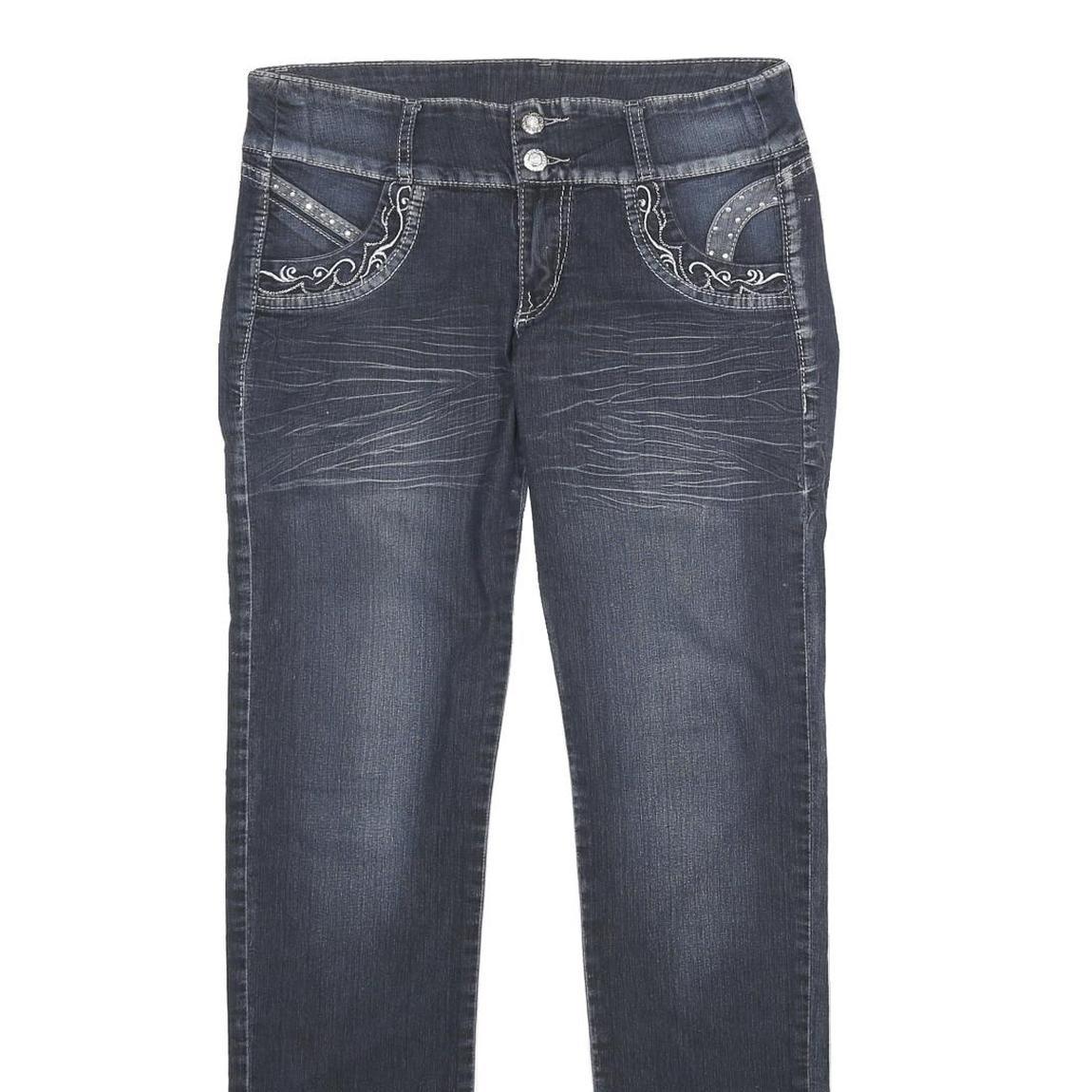 HUMOX JEANS Womens Regular Fit Blue Denim Jeans W28 L34 Embroidered Pocket