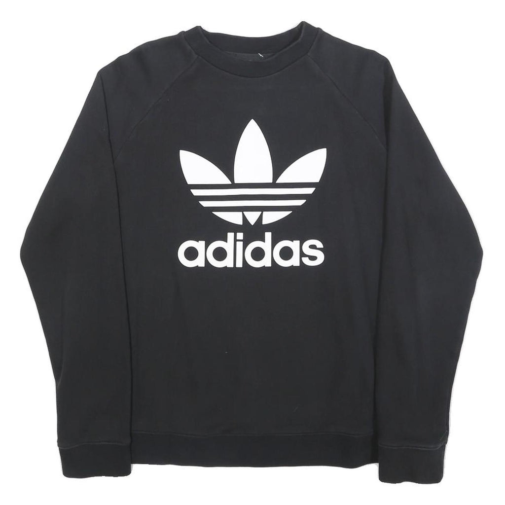 ADIDAS Womens Black Sweatshirt Crew Neck UK 18 Cotton Blend Logo Pullover