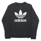 ADIDAS Womens Black Sweatshirt Crew Neck UK 18 Cotton Blend Logo Pullover