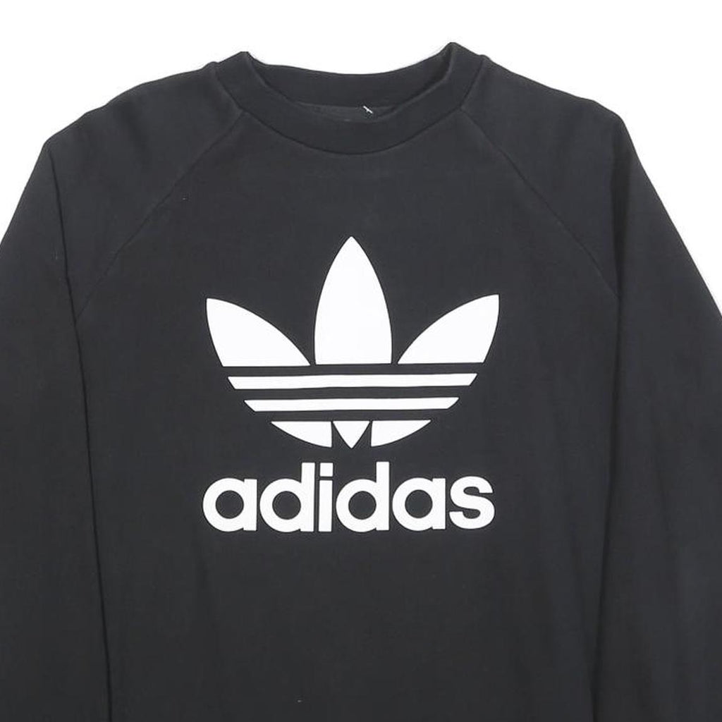 ADIDAS Womens Black Sweatshirt Crew Neck UK 18 Cotton Blend Logo Pullover