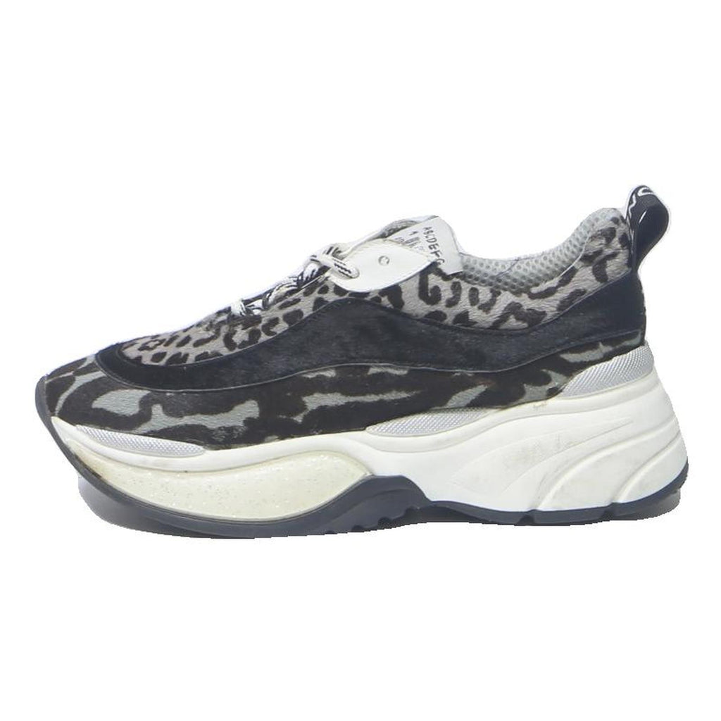 MELINE Womens Low Top Trainers Black Grey Leopard Print Synthetic UK 6 Chunky