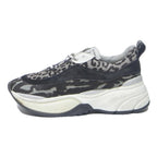 MELINE Womens Low Top Trainers Black Grey Leopard Print Synthetic UK 6 Chunky