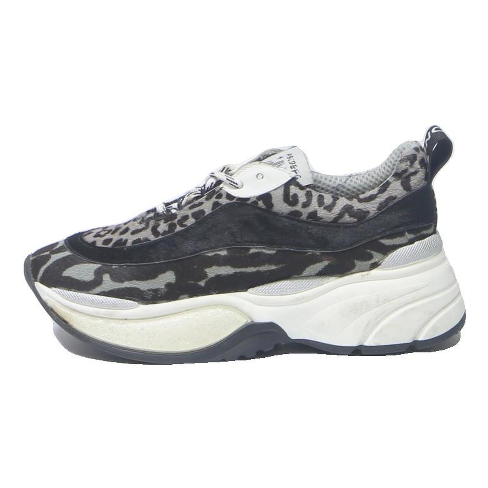 MELINE Womens Low Top Trainers Black Grey Leopard Print Synthetic UK 6 Chunky