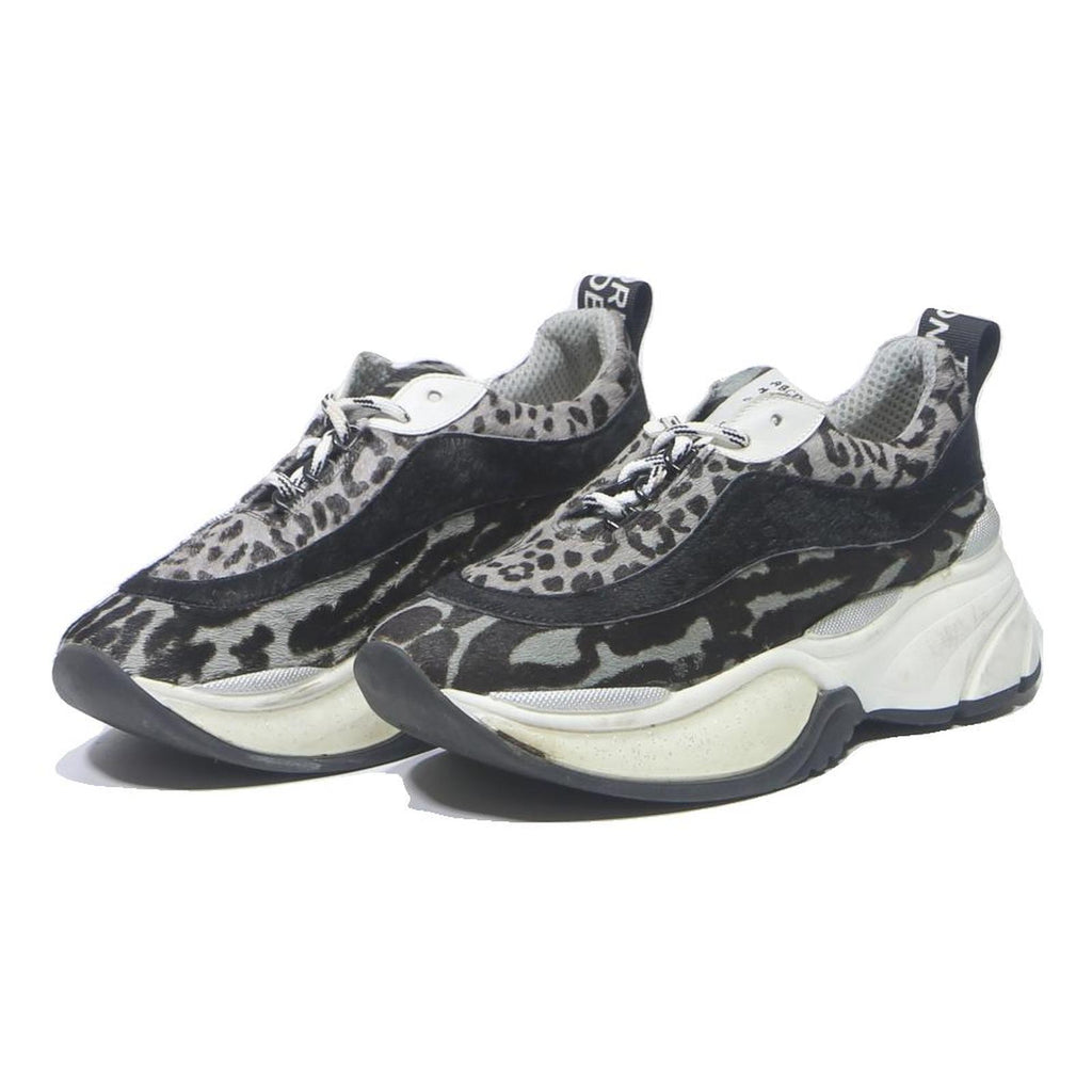MELINE Womens Low Top Trainers Black Grey Leopard Print Synthetic UK 6 Chunky