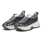 MELINE Womens Low Top Trainers Black Grey Leopard Print Synthetic UK 6 Chunky