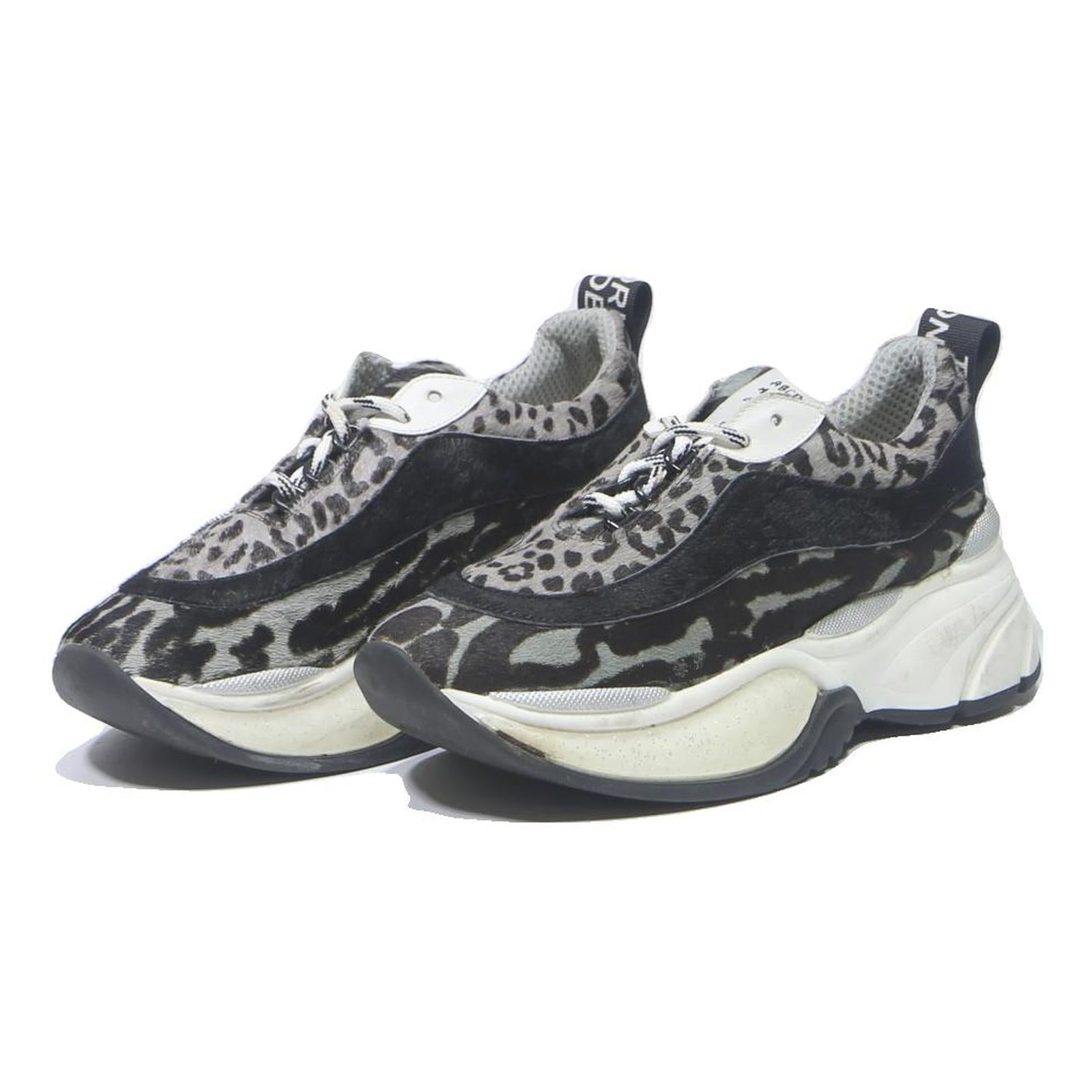 MELINE Womens Low Top Trainers Black Grey Leopard Print Synthetic UK 6 Chunky
