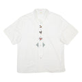 GEDE Womens White Cotton Shirt M Embroidered Bird Design Short Sleeve