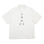 GEDE Womens White Cotton Shirt M Embroidered Bird Design Short Sleeve