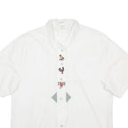 GEDE Womens White Cotton Shirt M Embroidered Bird Design Short Sleeve