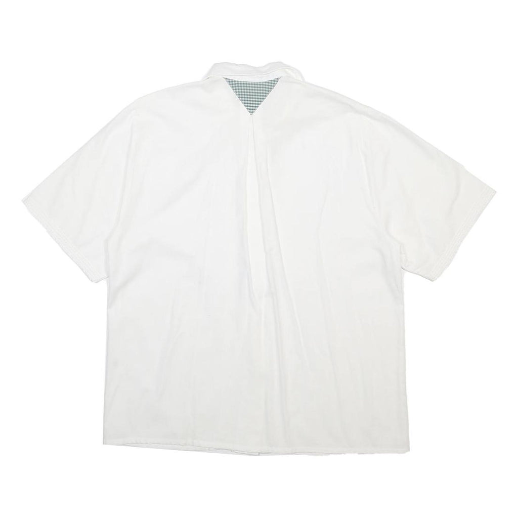 GEDE Womens White Cotton Shirt M Embroidered Bird Design Short Sleeve
