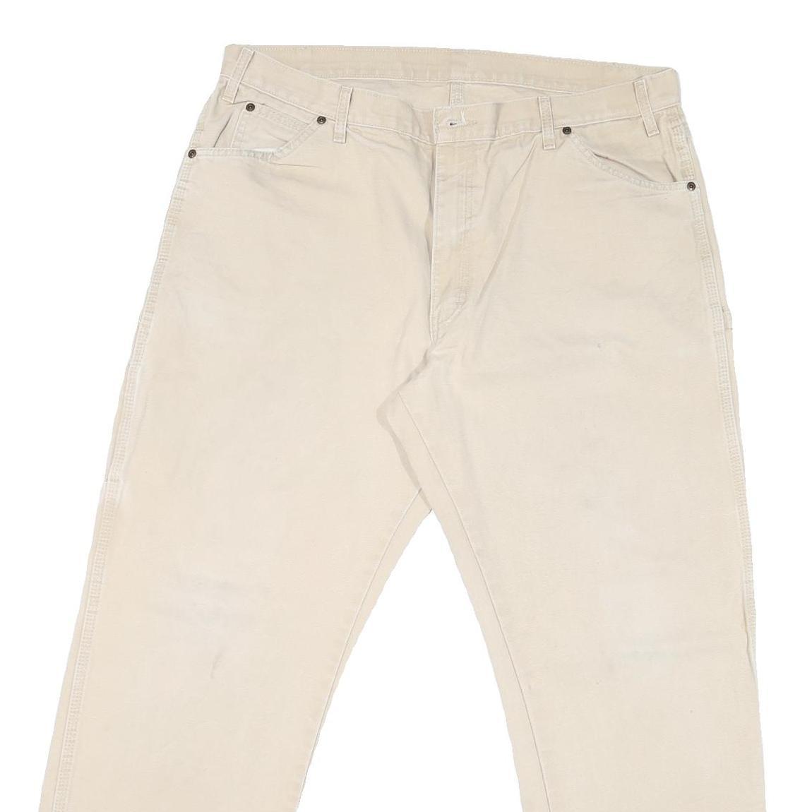 DICKIES Mens Regular Fit Beige Cotton Blend Jeans W40 L31 Zip Pockets Workwear