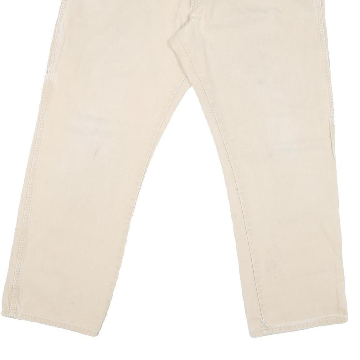 DICKIES Mens Regular Fit Beige Cotton Blend Jeans W40 L31 Zip Pockets Workwear