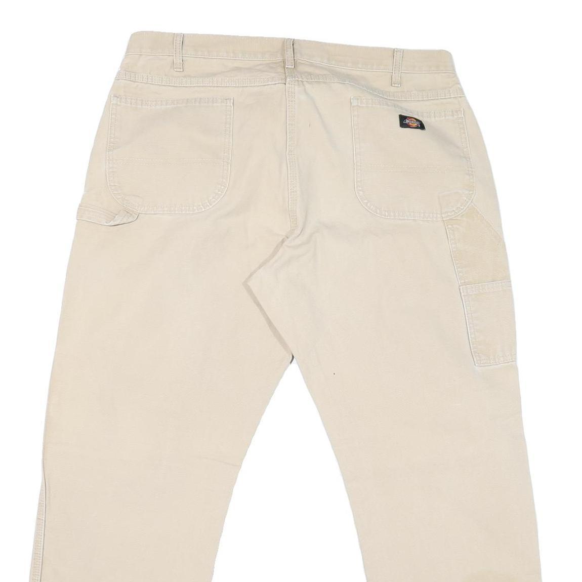 DICKIES Mens Regular Fit Beige Cotton Blend Jeans W40 L31 Zip Pockets Workwear
