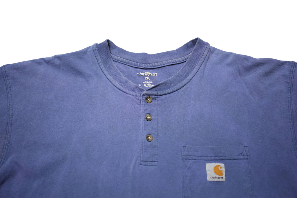 CARHARTT Mens Blue Henley T-Shirt XL Short Sleeve Crew Neck Workwear