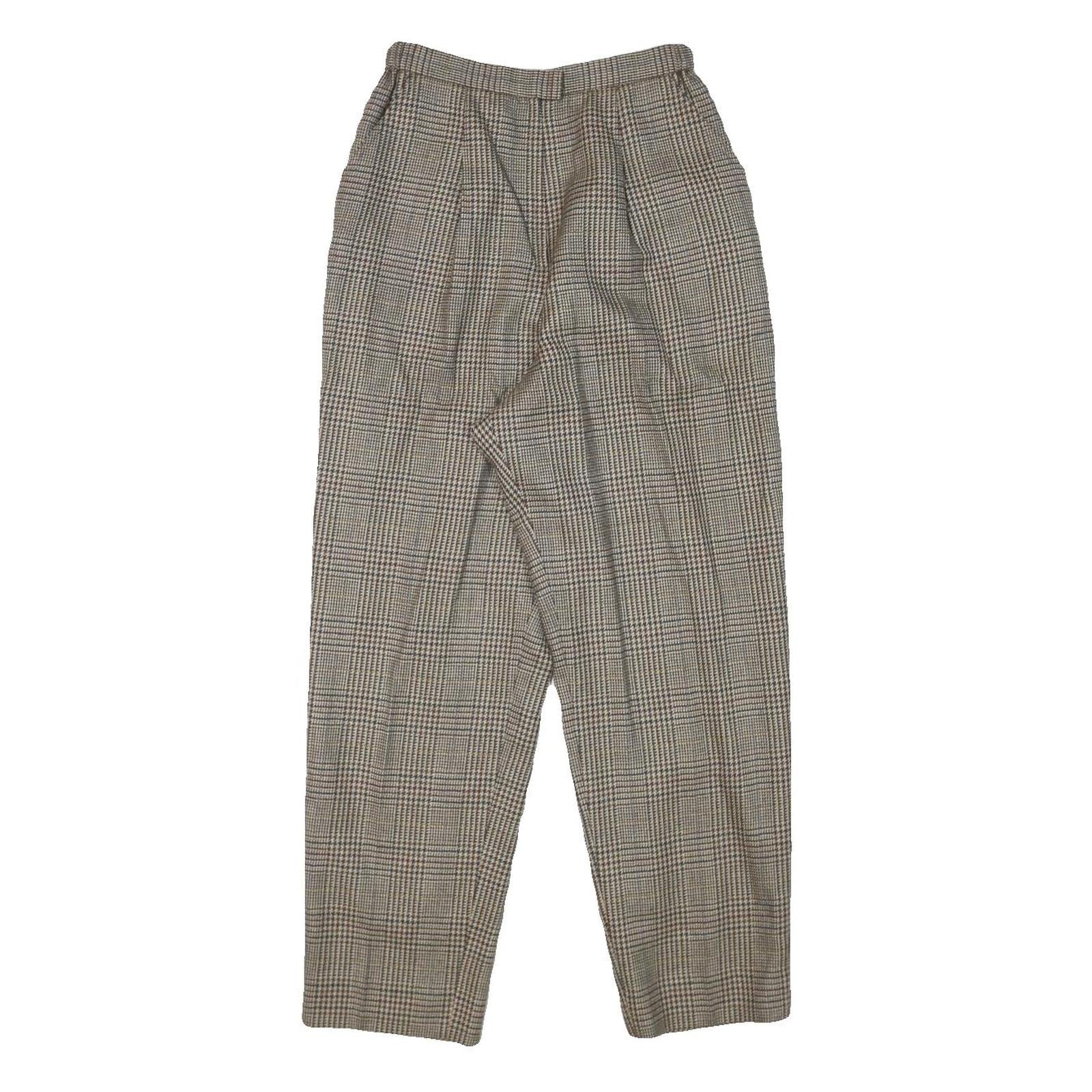 LEILIAM Womens Wool Blend Grey Checked Relaxed Trousers W22 L24