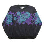 TOP NOTCH Womens Black Blue Purple Floral Patterned Jumper Crew Neck Basic Knit