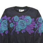 TOP NOTCH Womens Black Blue Purple Floral Patterned Jumper Crew Neck Basic Knit