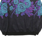 TOP NOTCH Womens Black Blue Purple Floral Patterned Jumper Crew Neck Basic Knit