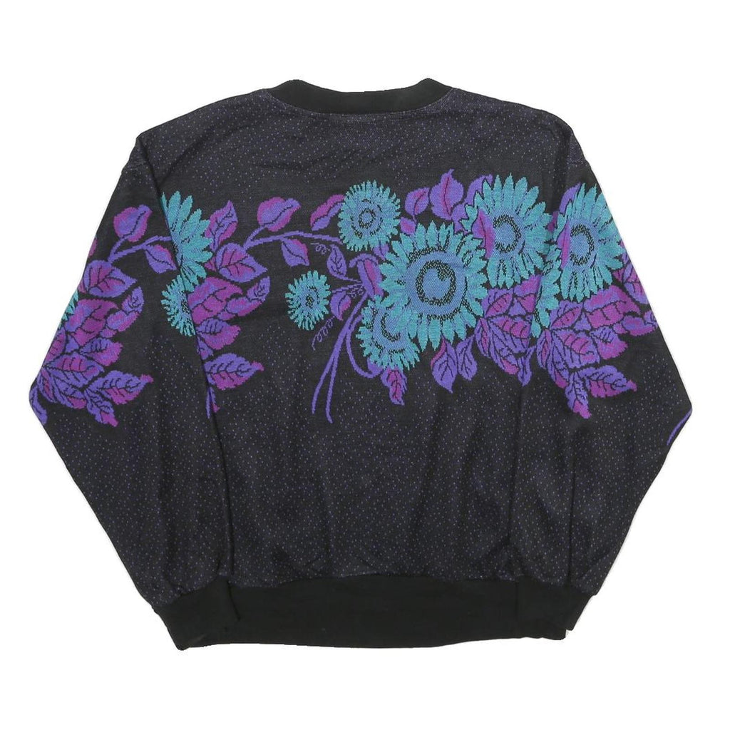TOP NOTCH Womens Black Blue Purple Floral Patterned Jumper Crew Neck Basic Knit