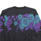 TOP NOTCH Womens Black Blue Purple Floral Patterned Jumper Crew Neck Basic Knit