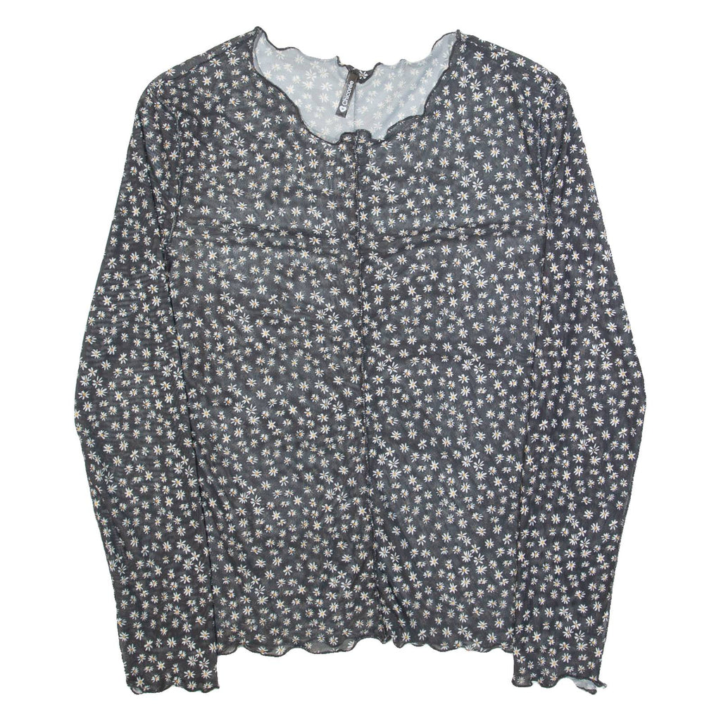 CHICOREE Mesh Womens Printed Top Black Long Sleeve Floral M