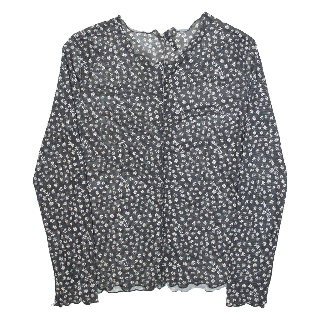 CHICOREE Mesh Womens Printed Top Black Long Sleeve Floral M