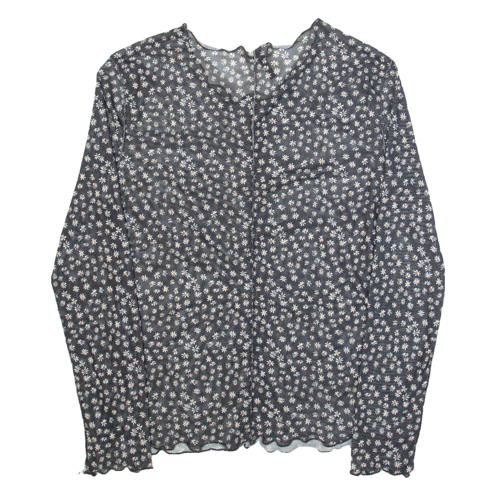 CHICOREE Mesh Womens Printed Top Black Long Sleeve Floral M