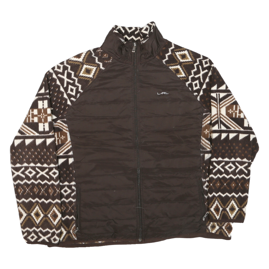 LAUREN RALPH LAUREN Womens Brown & Cream Patterned Polyester Blend Jacket 2XL