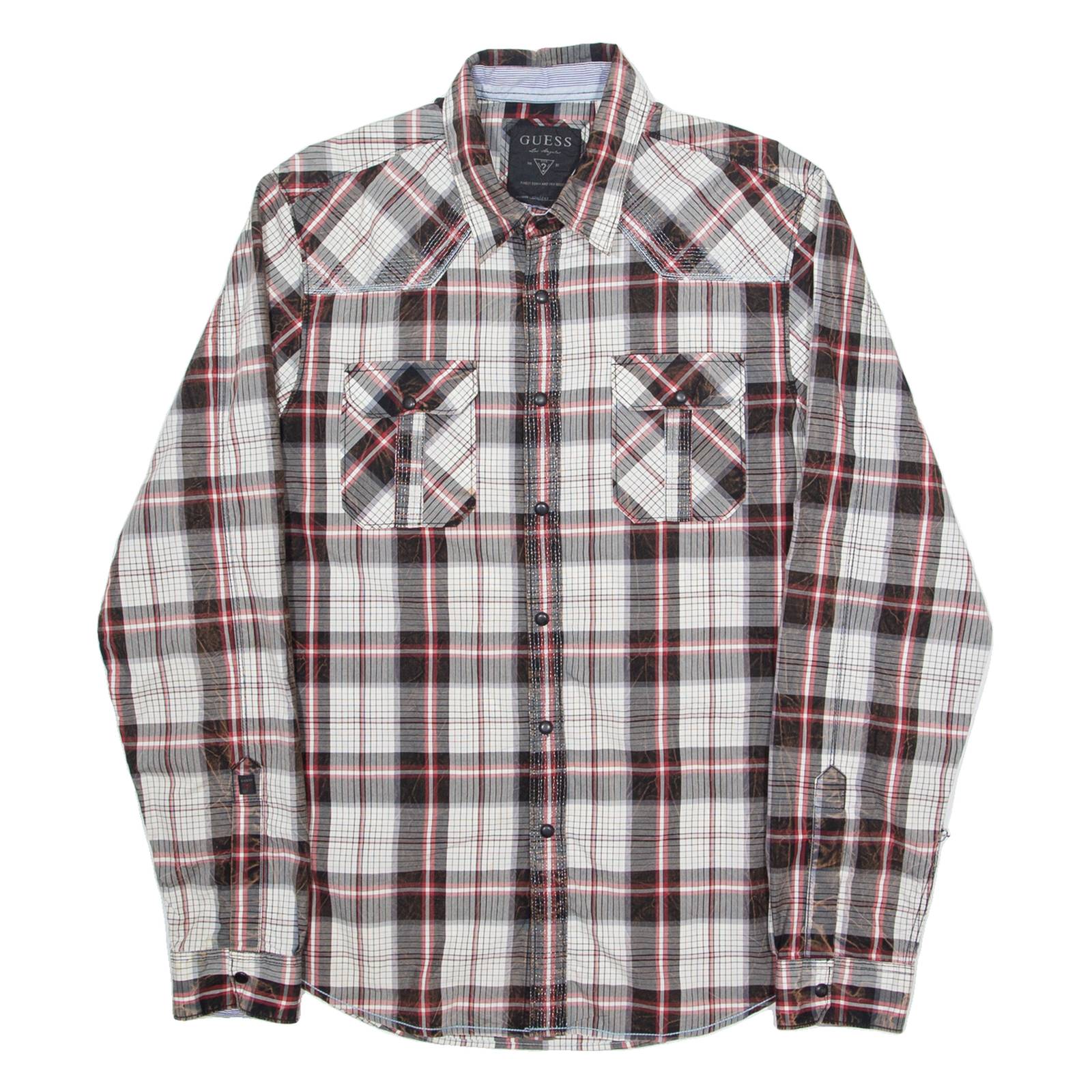GUESS Mens Shirt Red Check Long Sleeve M
