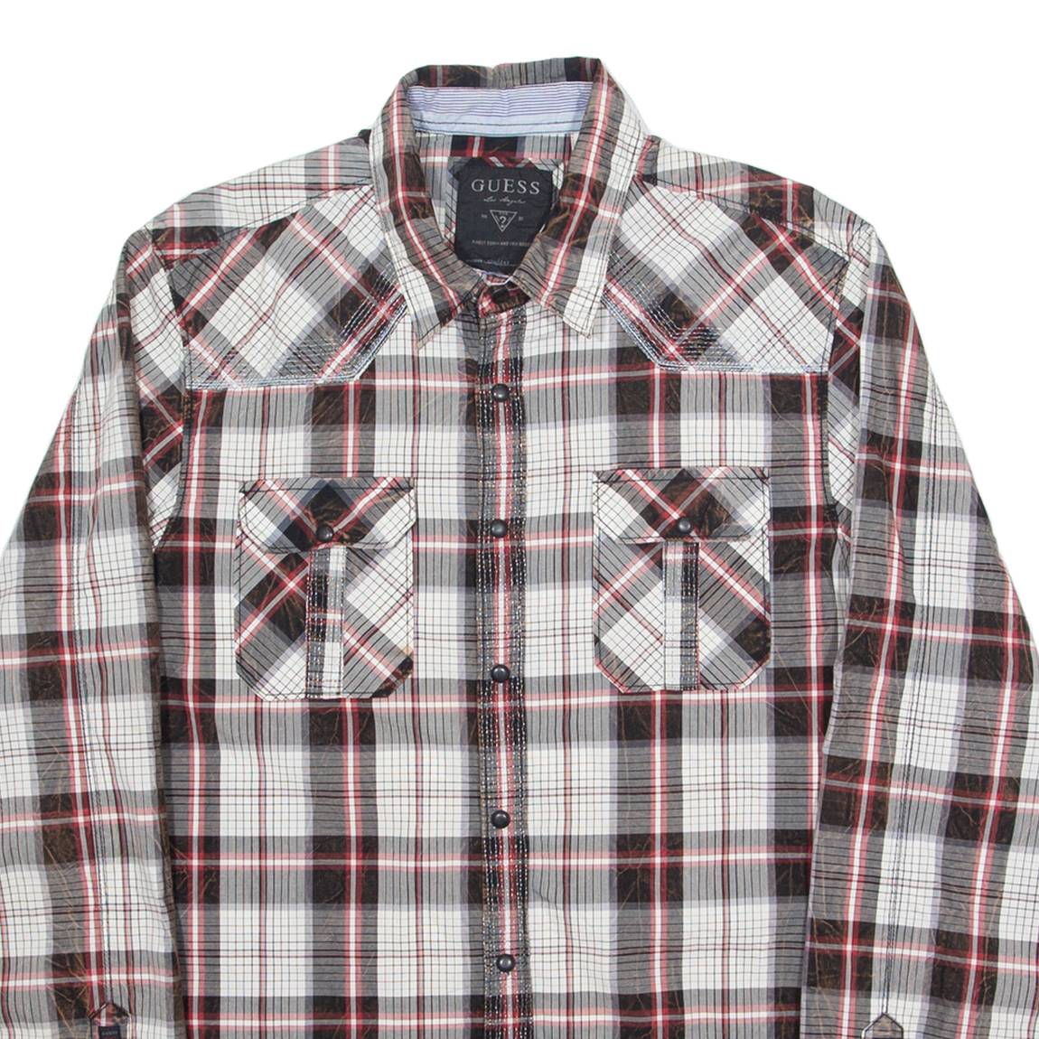 GUESS Mens Shirt Red Check Long Sleeve M