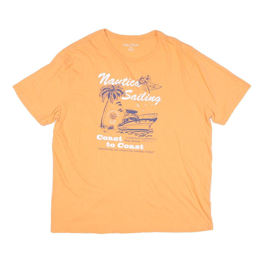 NAUTICA Mens Orange Sailing Graphic T-Shirt 2XL Short Sleeve Crew Neck Cotton