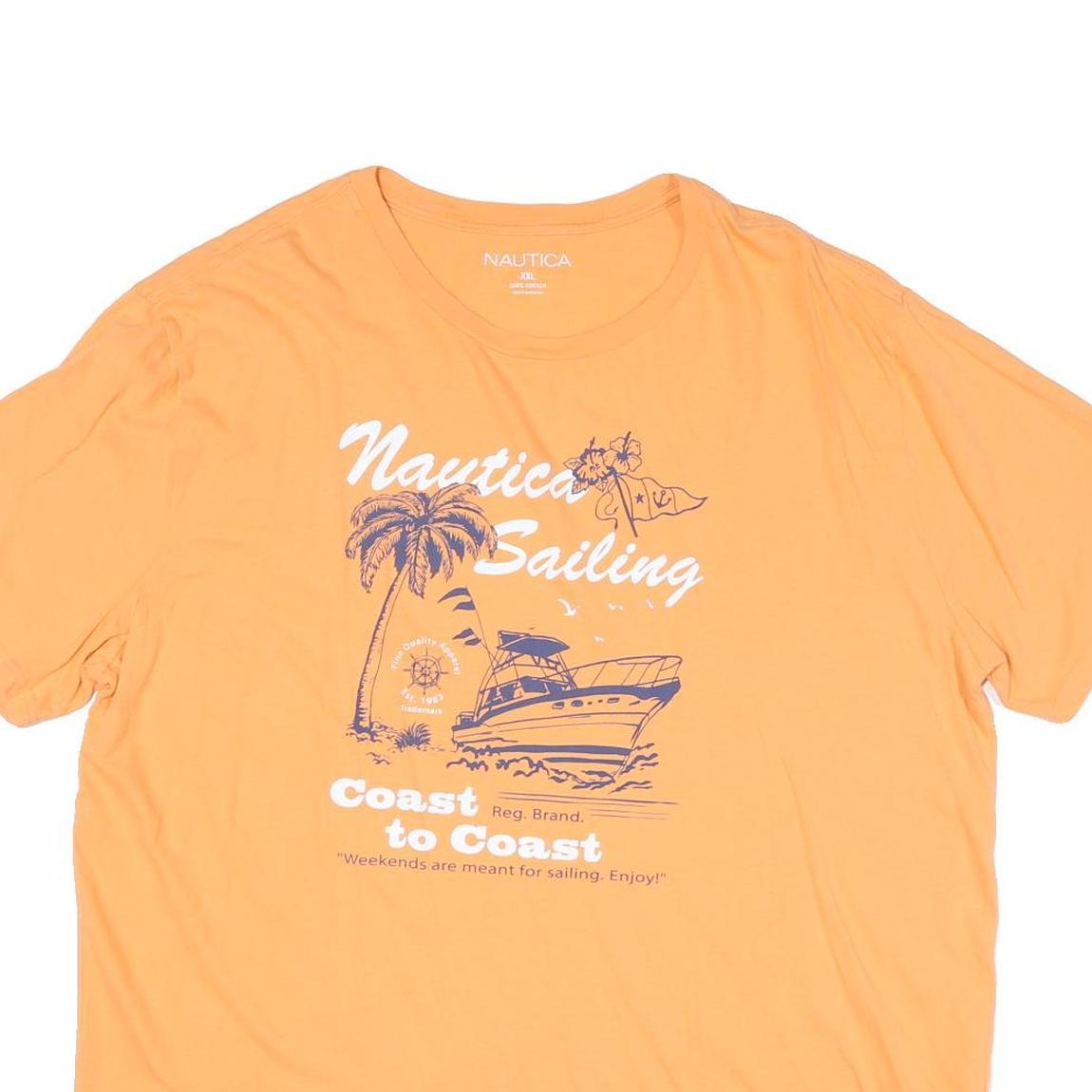 NAUTICA Mens Orange Sailing Graphic T-Shirt 2XL Short Sleeve Crew Neck Cotton