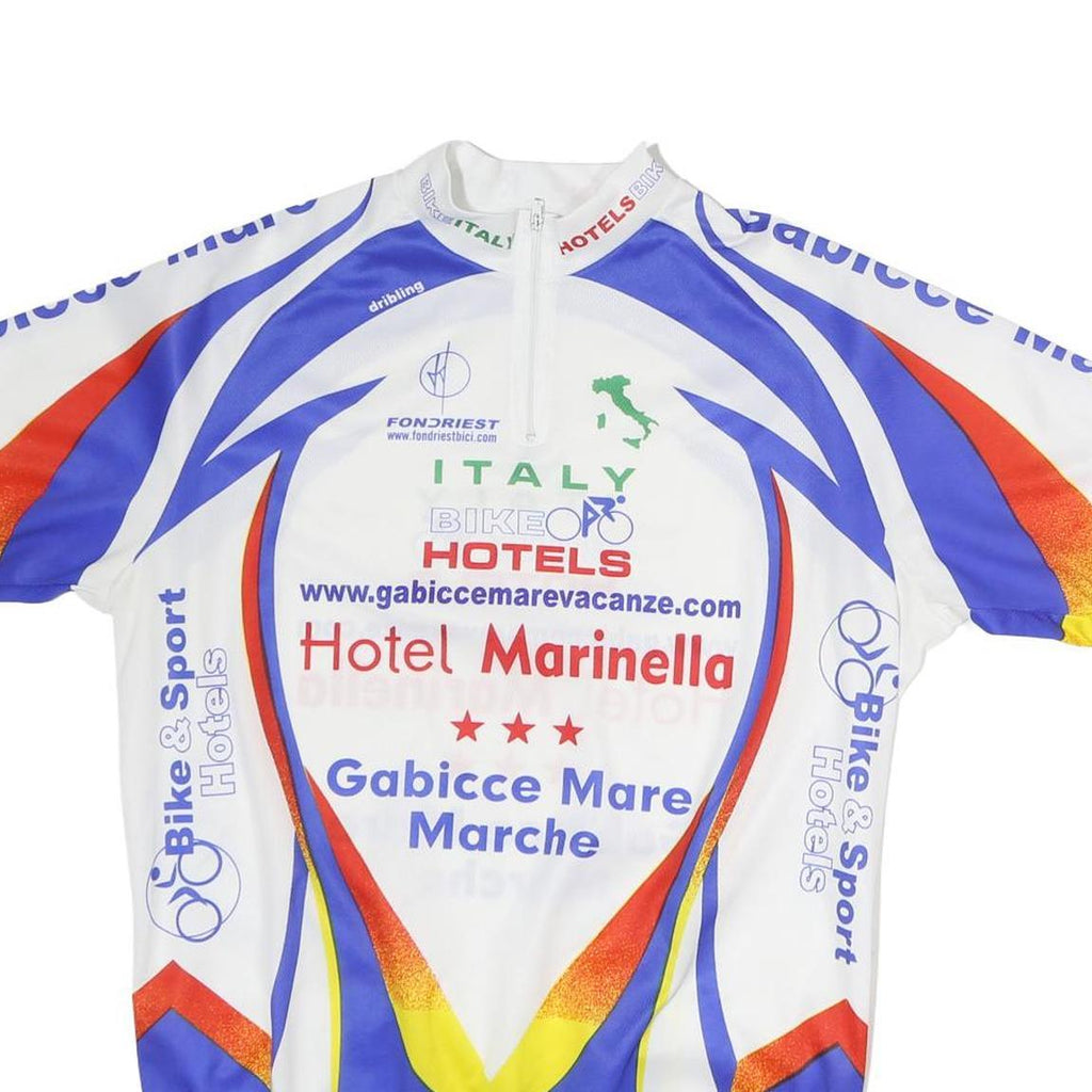 Mens White Blue & Red Graphic Cycling Jersey XL Short Sleeve 1/4 Zip