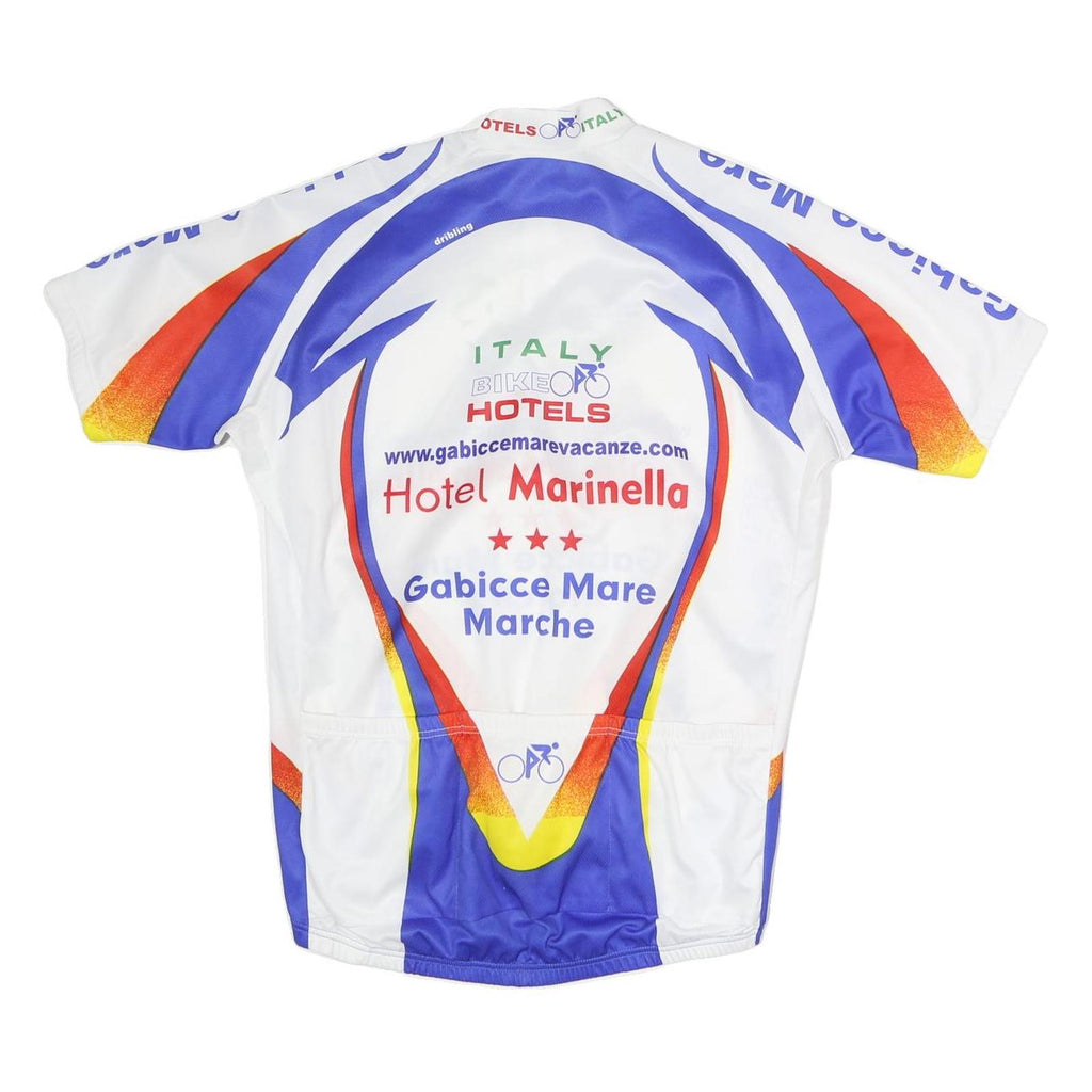 Mens White Blue & Red Graphic Cycling Jersey XL Short Sleeve 1/4 Zip