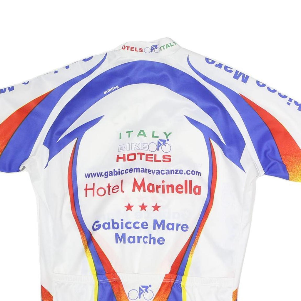 Mens White Blue & Red Graphic Cycling Jersey XL Short Sleeve 1/4 Zip