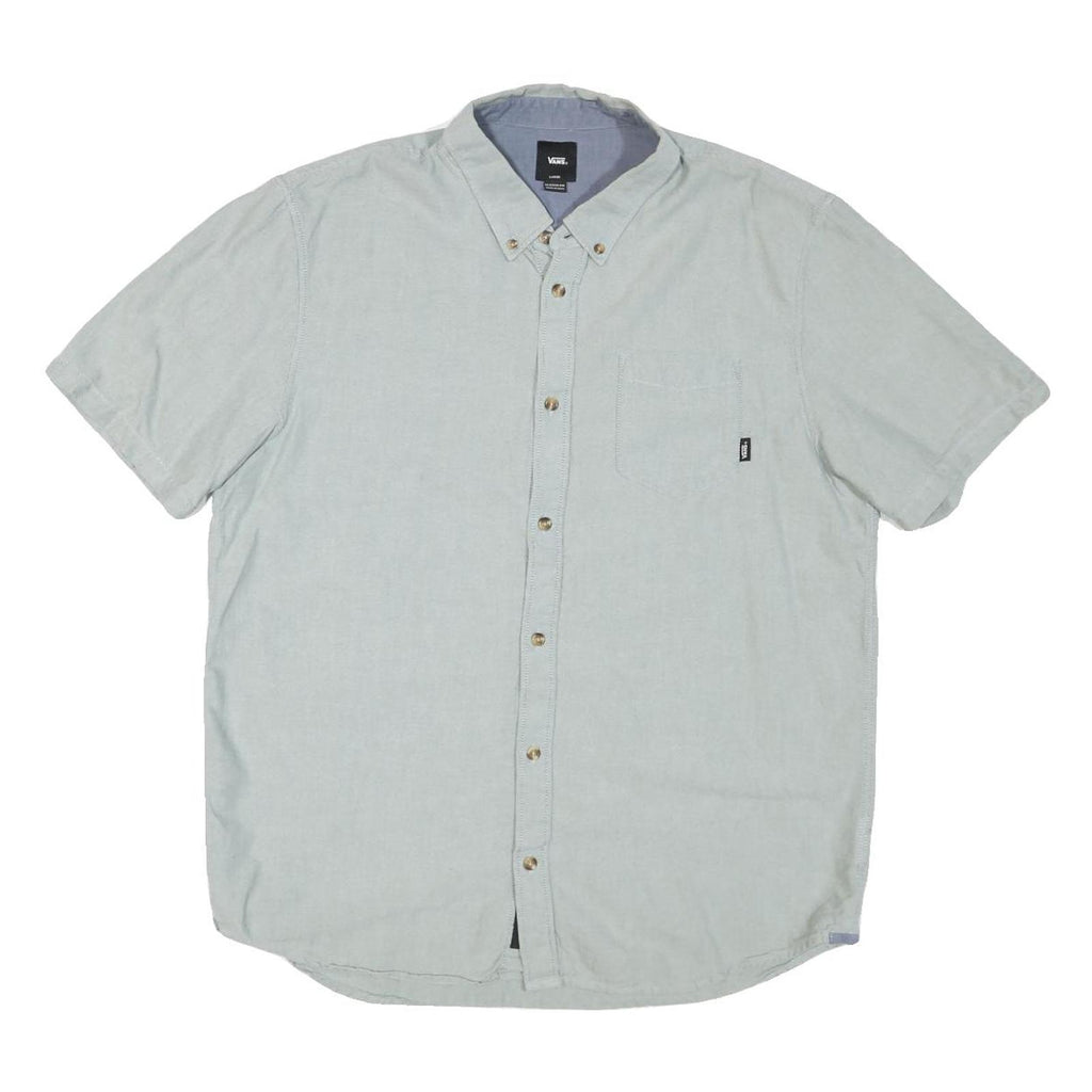 VANS Mens Light Blue Plain Cotton Blend Short Sleeve Shirt L Casual Button Down