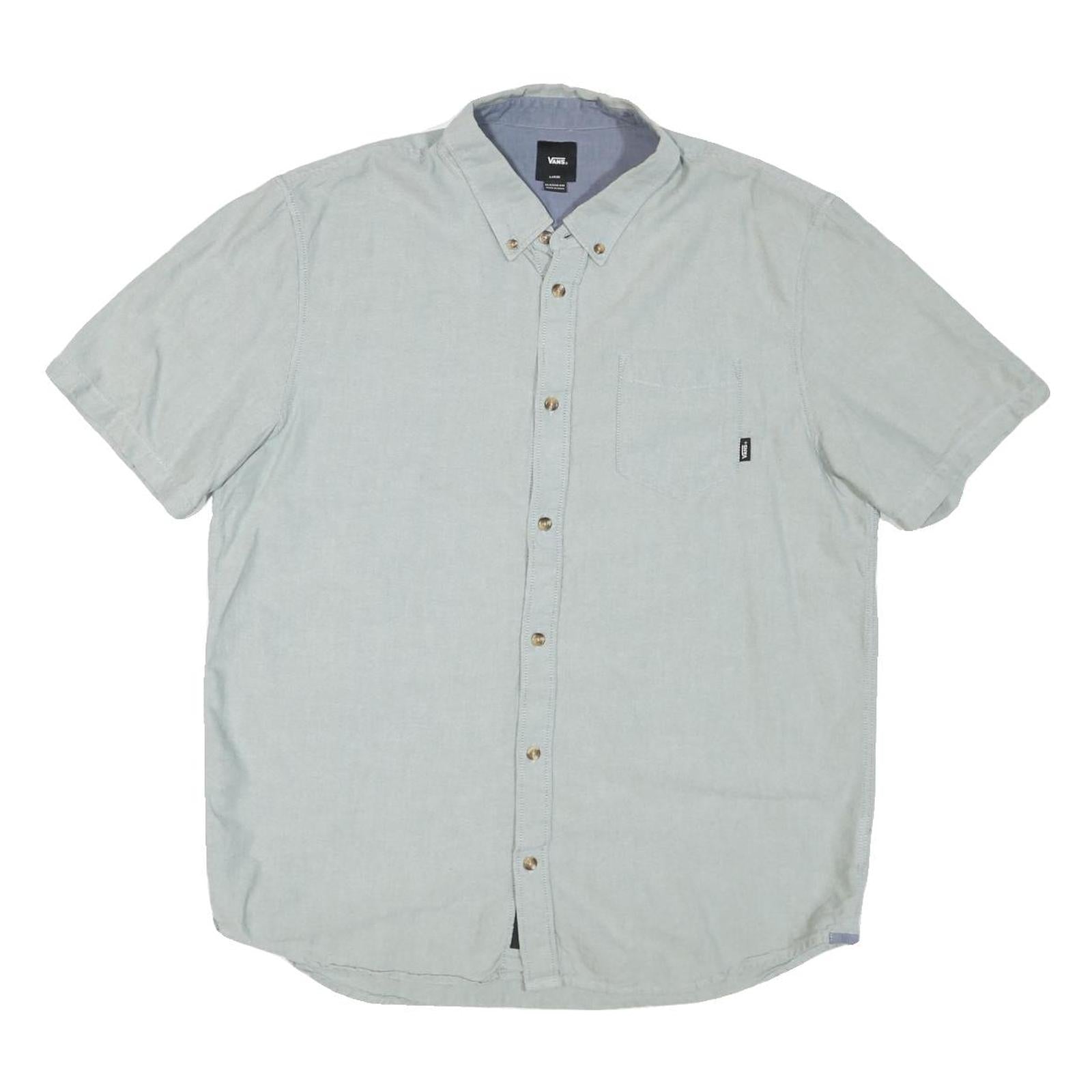 VANS Mens Light Blue Plain Cotton Blend Short Sleeve Shirt L Casual Button Down